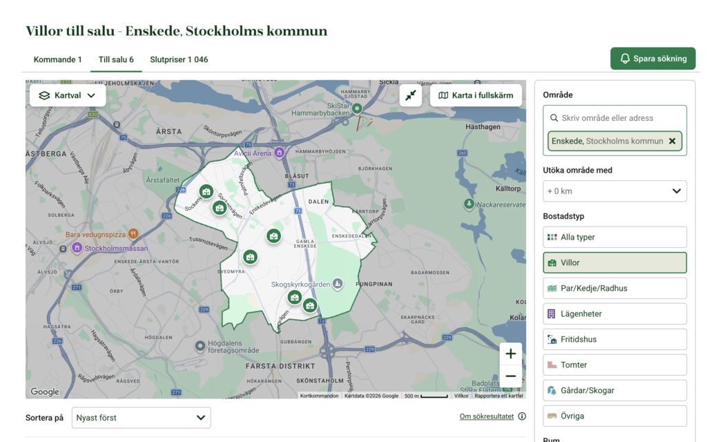 Hemnet property search with map