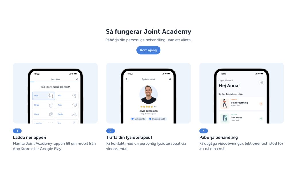 Joint Academy app screens