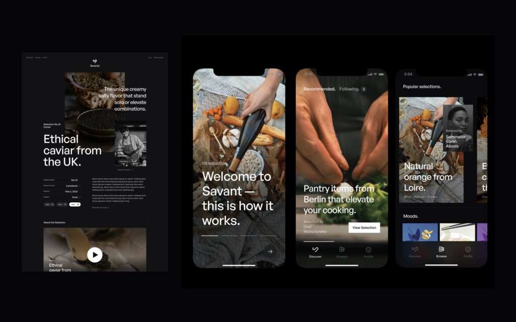 Savant web and mobile app screens